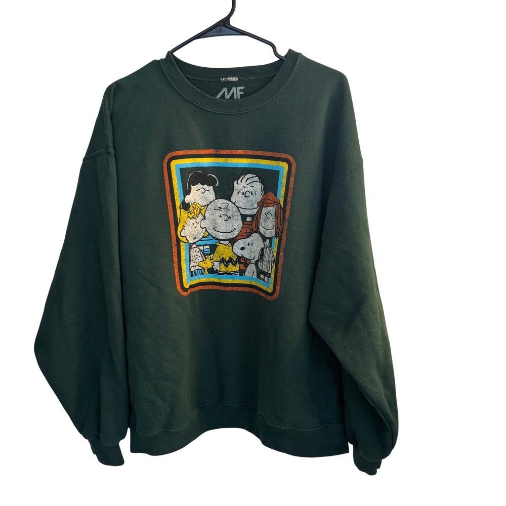 MF Peanuts Sweatshirt Women XL Green Charlie Brown Snoopy Graphic Crewneck Retro